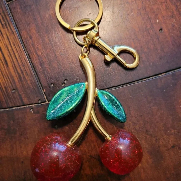 Cherry Charm Keychain with Red and Green Accents - Picture 3 of 3